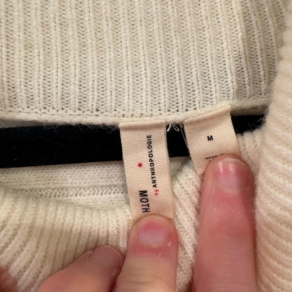 Moth by Anthropologie $98 Ivory Ribbed Cowl Neck Sweater M EUC Rayon Blend - Picture 3 of 10